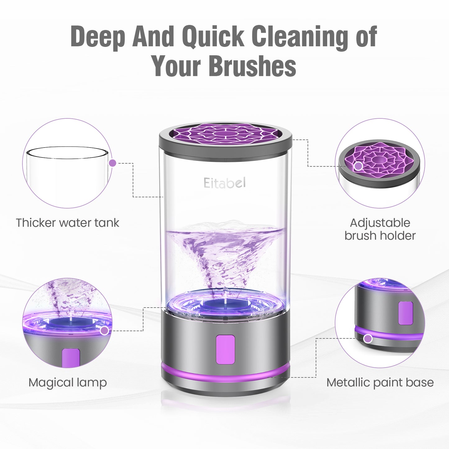 Electric Makeup Brush Cleaner Machine - Automatic Cosmetic Brush Washer, Portable Makeup Brushes Cleanser for All Brush Types, Fast Deep Cleaning