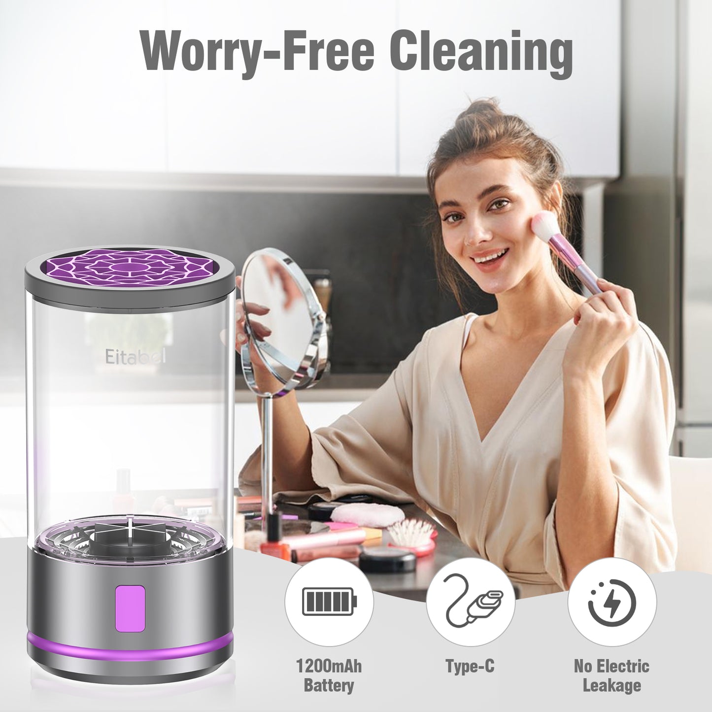 Electric Makeup Brush Cleaner Machine - Automatic Cosmetic Brush Washer, Portable Makeup Brushes Cleanser for All Brush Types, Fast Deep Cleaning