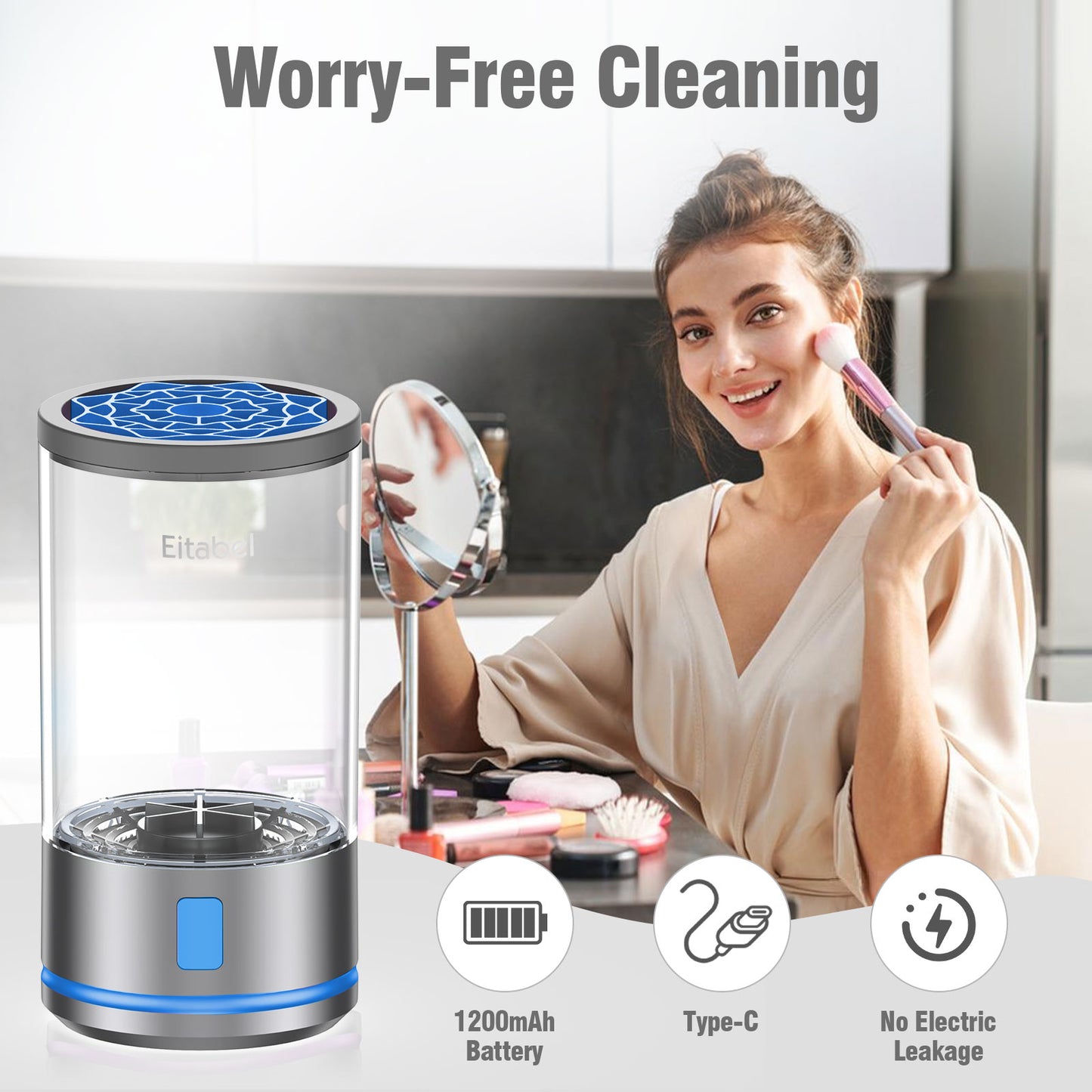 Electric Makeup Brush Cleaner Machine - 7000 RPM Ultra Fast Rechargable Make Up Brush Washer and Dryer - Automatic Cosmetic Brush Cleanser Tool Clean for Beauty Women, Girls Gift